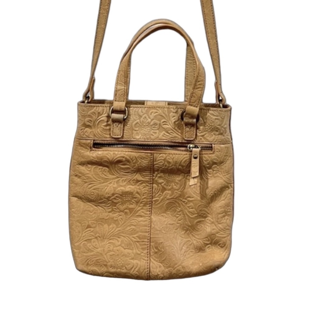 Steven By Steve Madden Tan Tooled Scroll Leather Top Handle Crossbody Purse - Picture 2 of 16